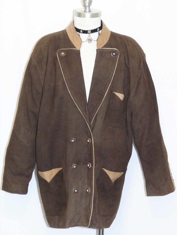 LEATHER JACKET Over Coat BROWN Women German Hunting Western Ranch Blazer 46 16 L