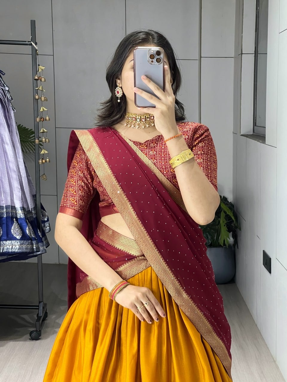 Cotton Lehenga Choli With Georgette Sparkle Dupatta outfit