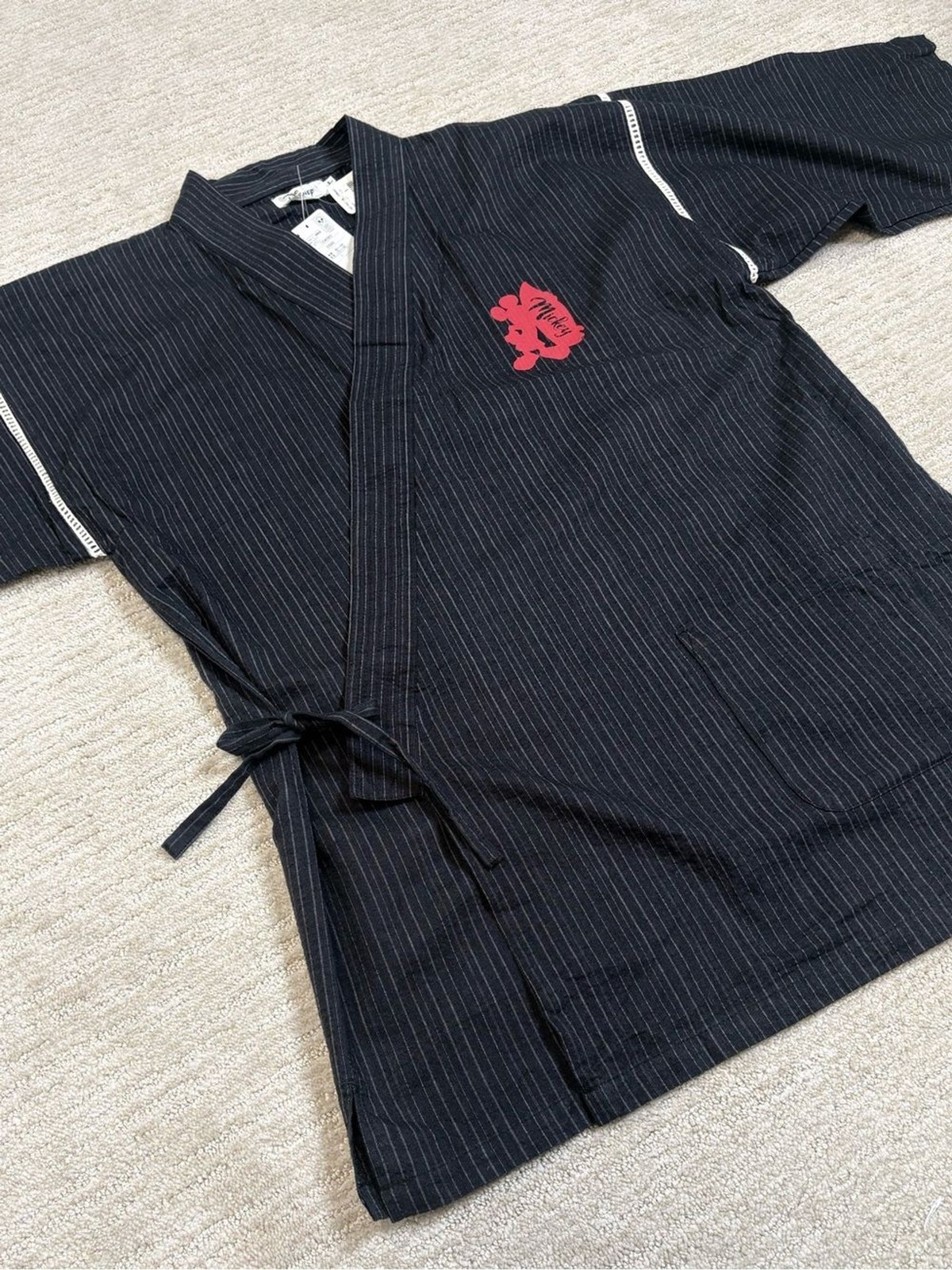 NWT Takihyo X Disney Mickey Mouse Surfer Kimono Robe Size Large Black Pinstripe