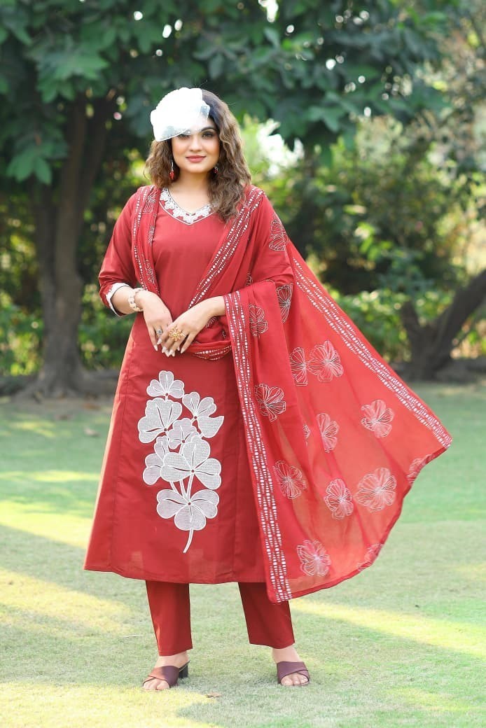 Indian Women Maroon Cotton Floral Printed Straight Kurta Kurti Top Tunic Dress