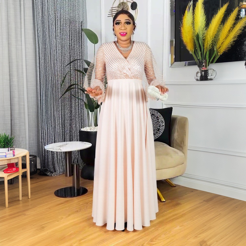 African Party Dress Women Sequin Wedding Evening Gown Elegant Turkey Maxi Abaya