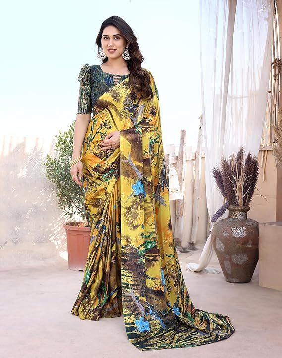 Women’s Rangoli Floral Design Wedding Party Festival Wear elegant Chiffon Saree