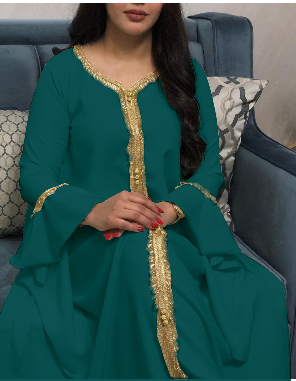 Muslim Women Dubai Abaya Maxi Dress Moroccan Kaftan Islamic Jilbab Party Gown