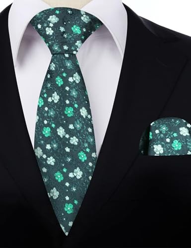 Mens 3.15inches Exquisite Floral Tie with Small Flower Printed D142-dark Green