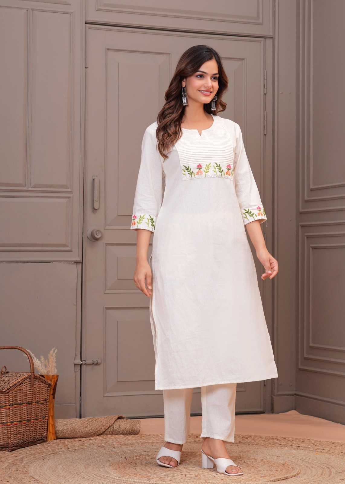 Women’s White Embroidered Straight Kurti | Elegant Daily & Office Wear (NF-52)