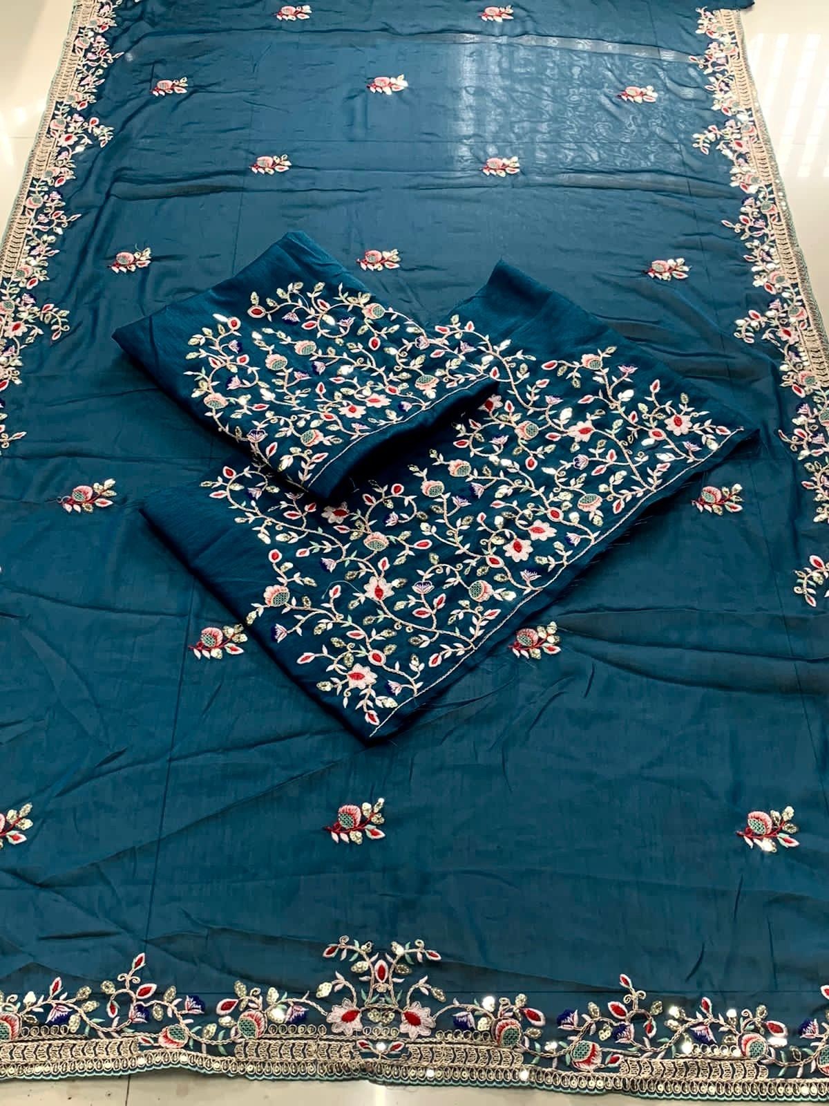 Soft Rangoli Silk Embroidered Saree Cutwork Border C-Pallu Party Wear Blouse