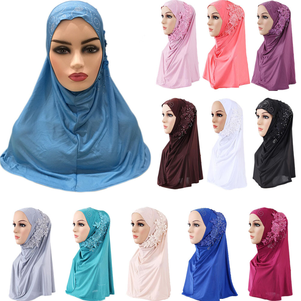 Muslim Women Hijab Flower Niqab One Piece Amira Head Scarf Shawl Wrap Islamic