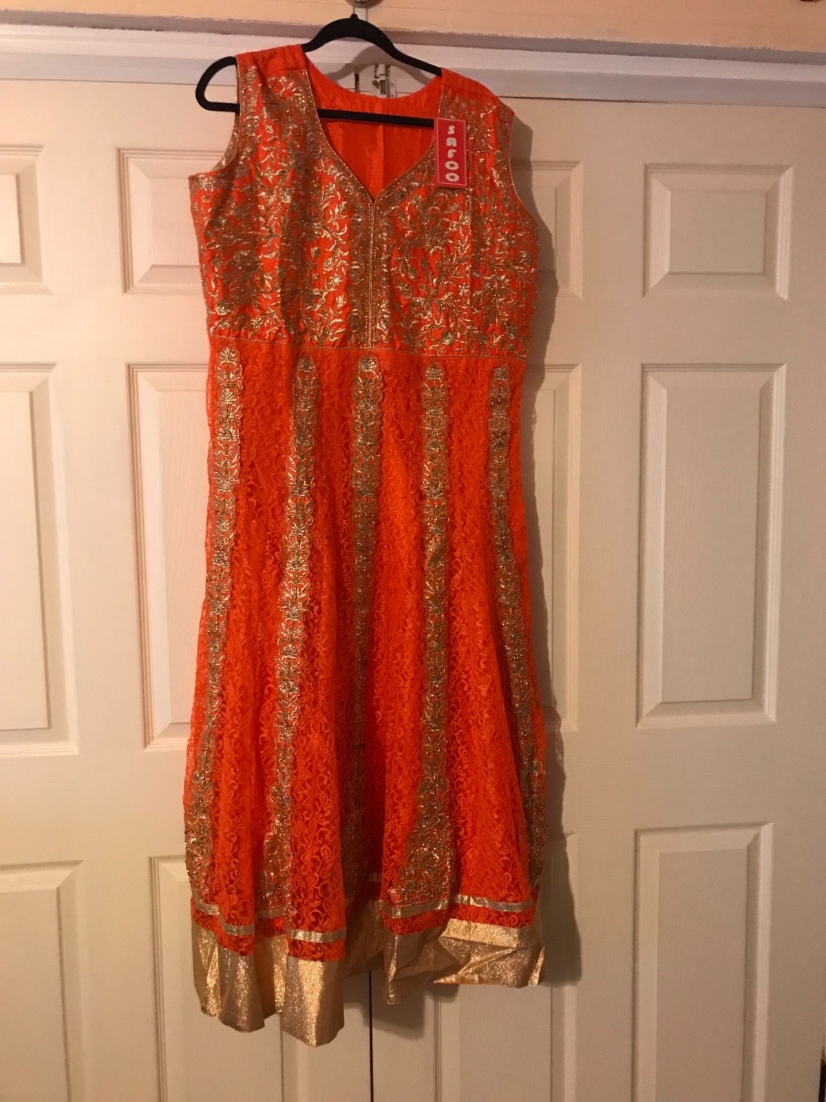 Plus Size Stone Work Lace Orange Salwar Kameez Anarkali Churidar XXXL