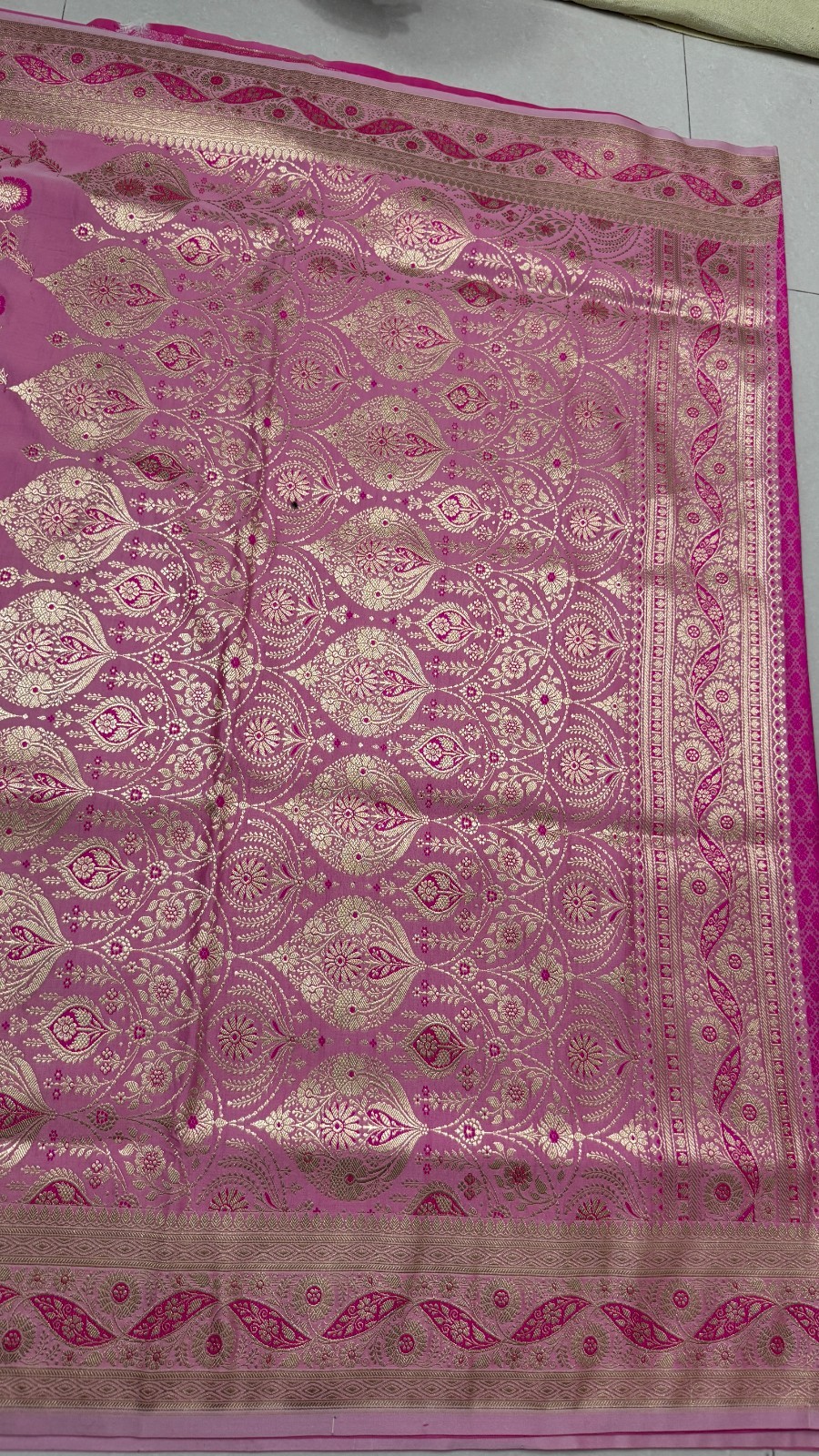Pure Katan Silk Banarasi Saree, Fuchsia Pink Handwoven Gold Zari Wedding Saree