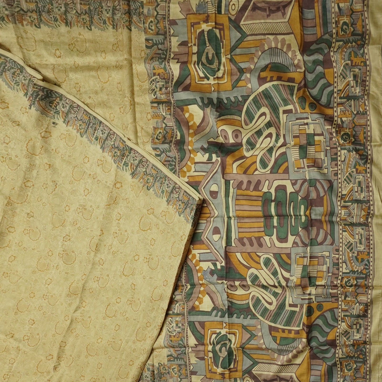 Namaste Vintage Brown Sarees 100% Pure Silk Printed Indian Sari 6YD Craft Fabric