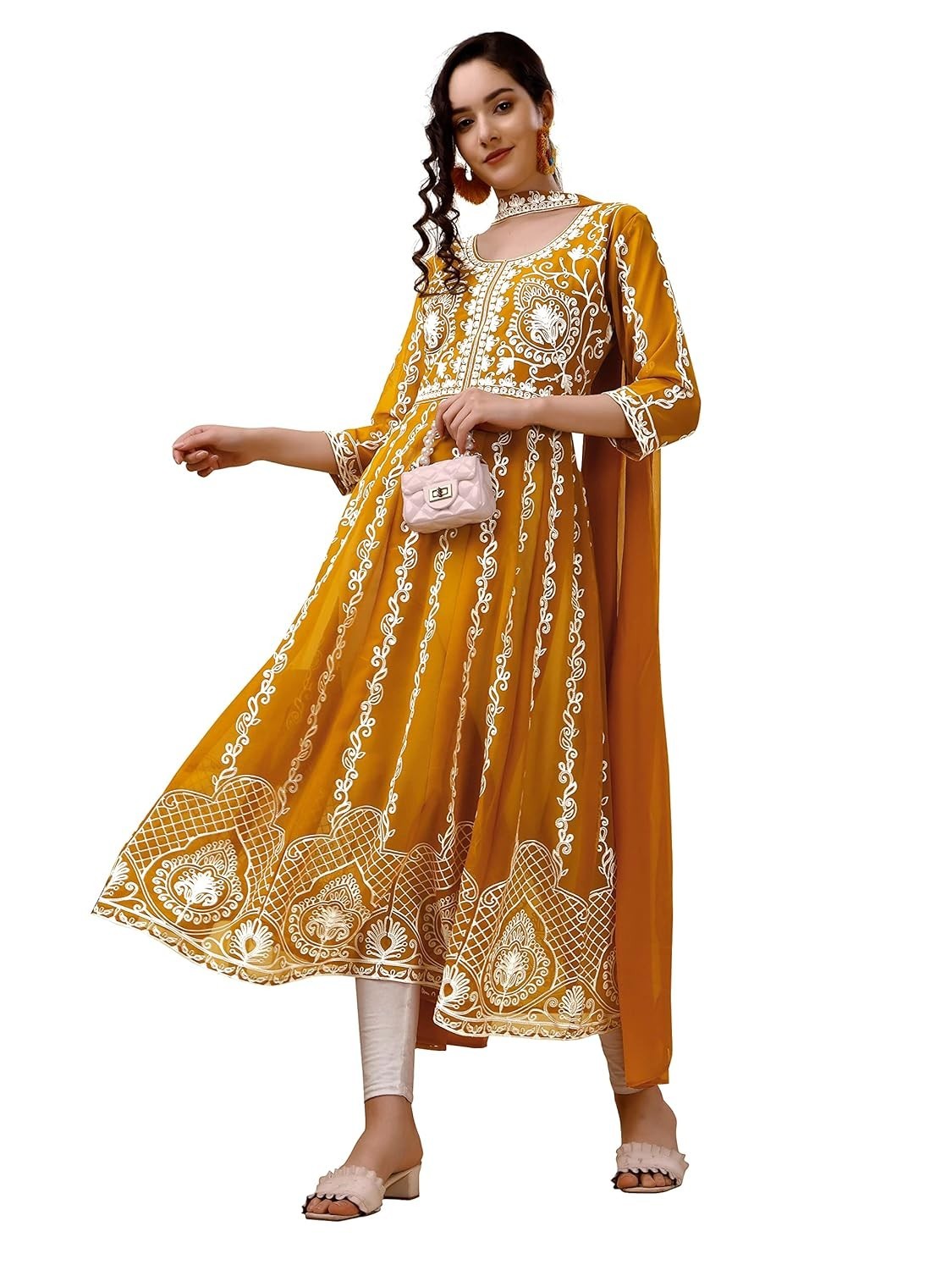 Women’s Georgette Eid Special Sequine Lace Work Kurta With Dupatta