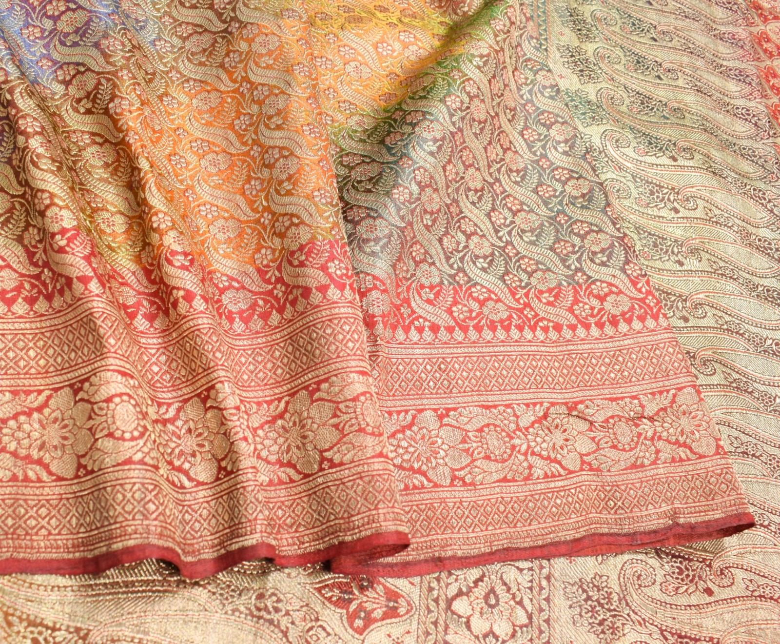 Sushila Vintage Heavy Saree Blend Satin Silk Banarasi Brocade Woven Sari Fabric