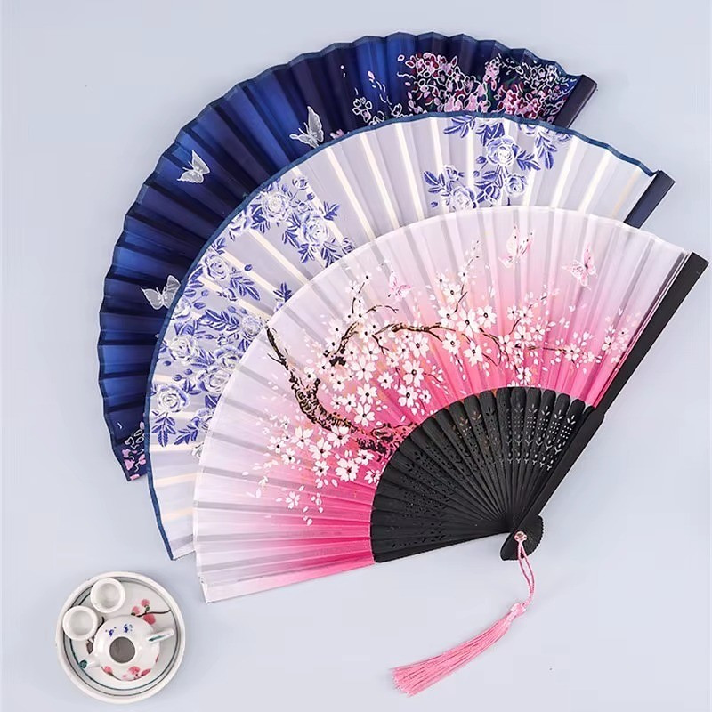 Japanese Hand Fan – Silk & Wood | Cherry Blossom Design | 21cm