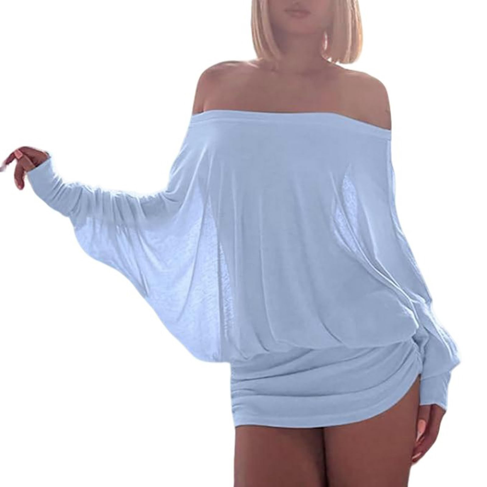 Ophestin Off The Shoulder Batwing Dress for Women Ruched Casual Going Out Lon…