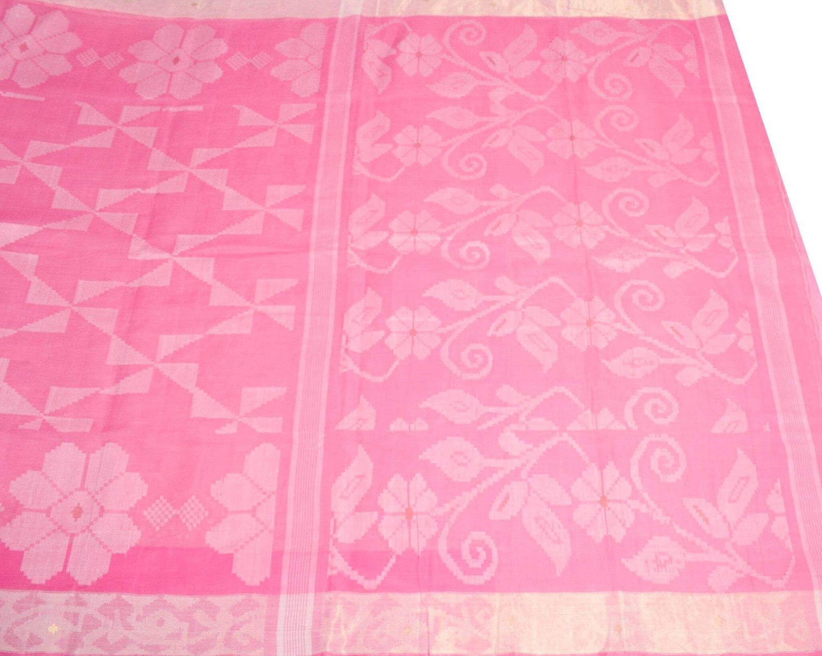 Sushila Vintage Pink Tant Saree 100% Pure Cotton Bengal Handloom 5YD Sari Fabric