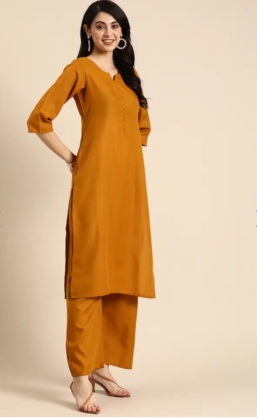 Indian Wear ; Women Brown Ethnic Solid Straight Kurta Palazzo and dupatta