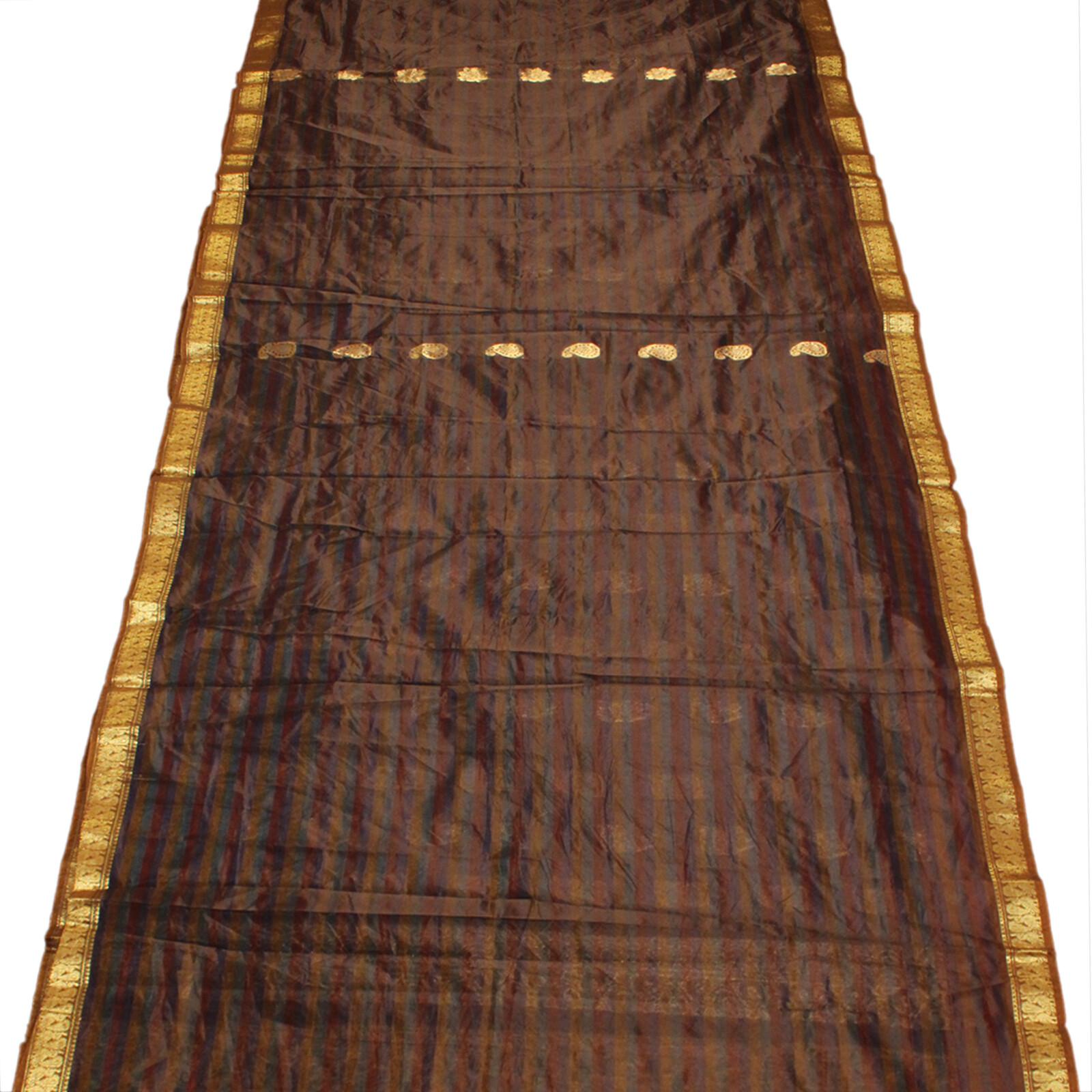 Vintage Art Silk Sarees Peacock Design Zari Border Premium Sari 5YD Craft Fabric