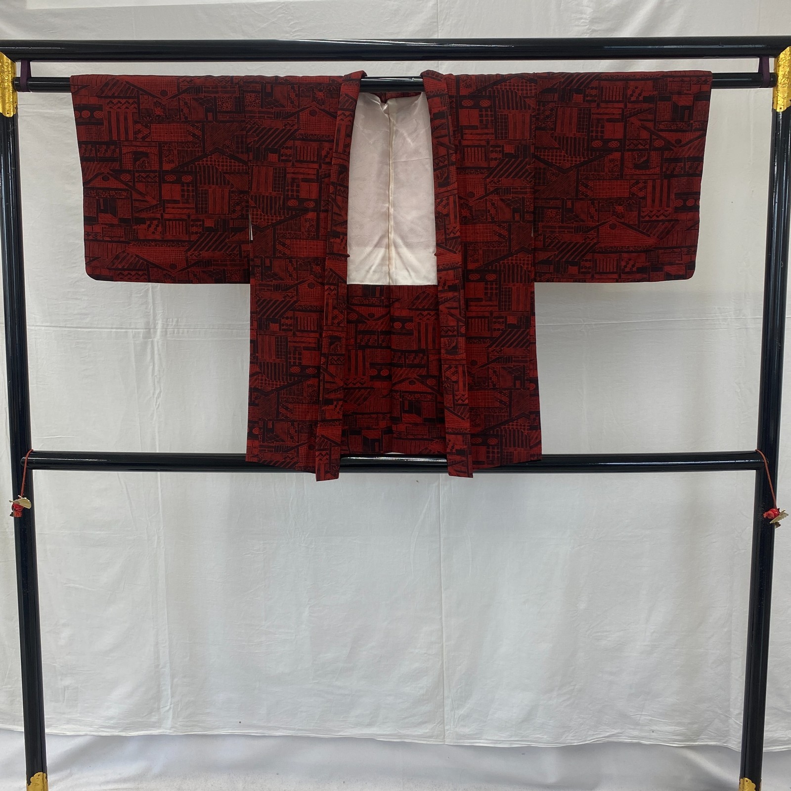 Japanese Vintage Kimono Haori Jacket Silk Red Traditional Authentic 29 in