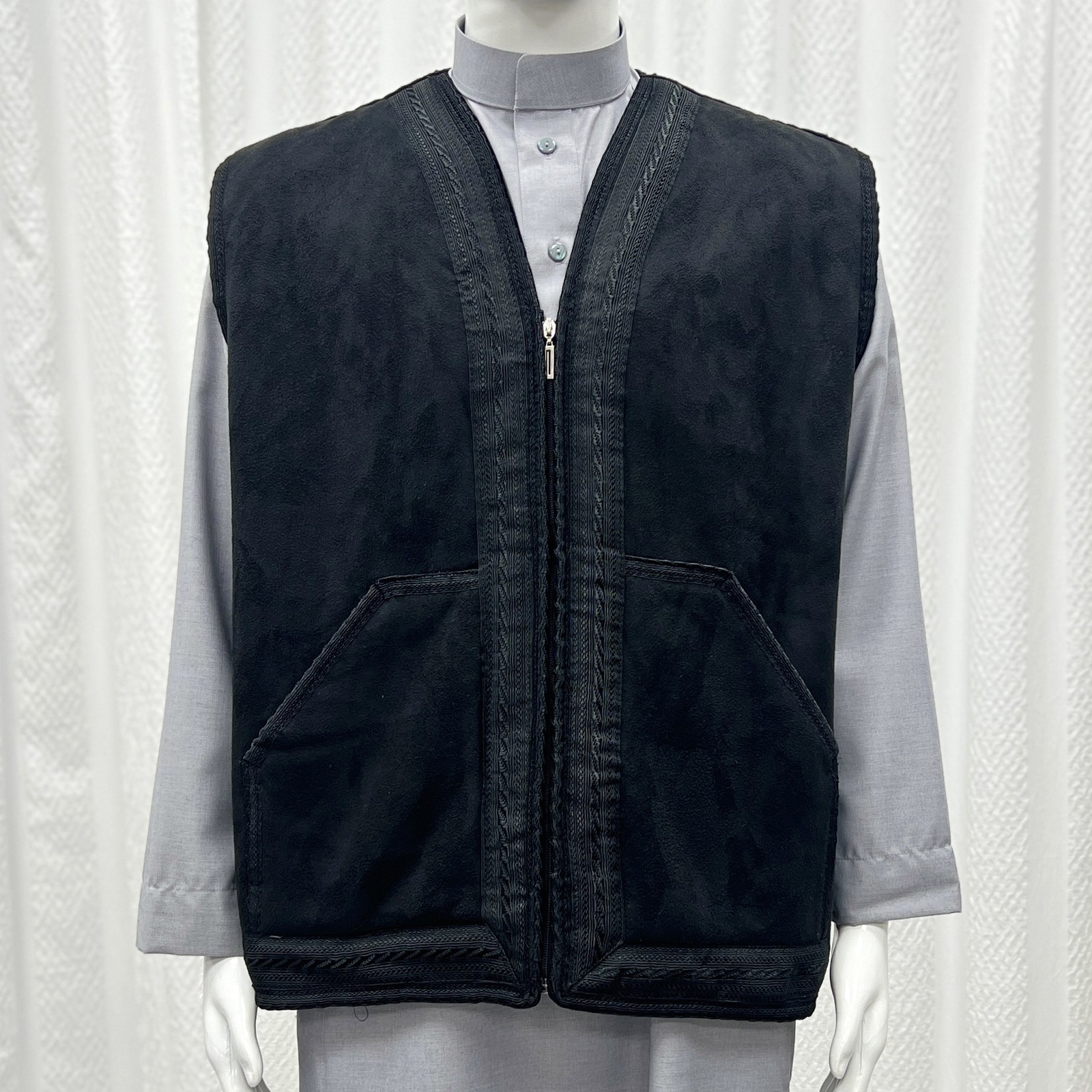 Men Winter Thick Solid Color Suede Vest Warm Formal Casual Sleeveless Waistcoat