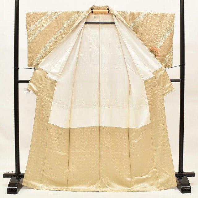 Vintage Japanese Kimono | Houmongi | Brown Silk | Wave Botanical | ss0958b