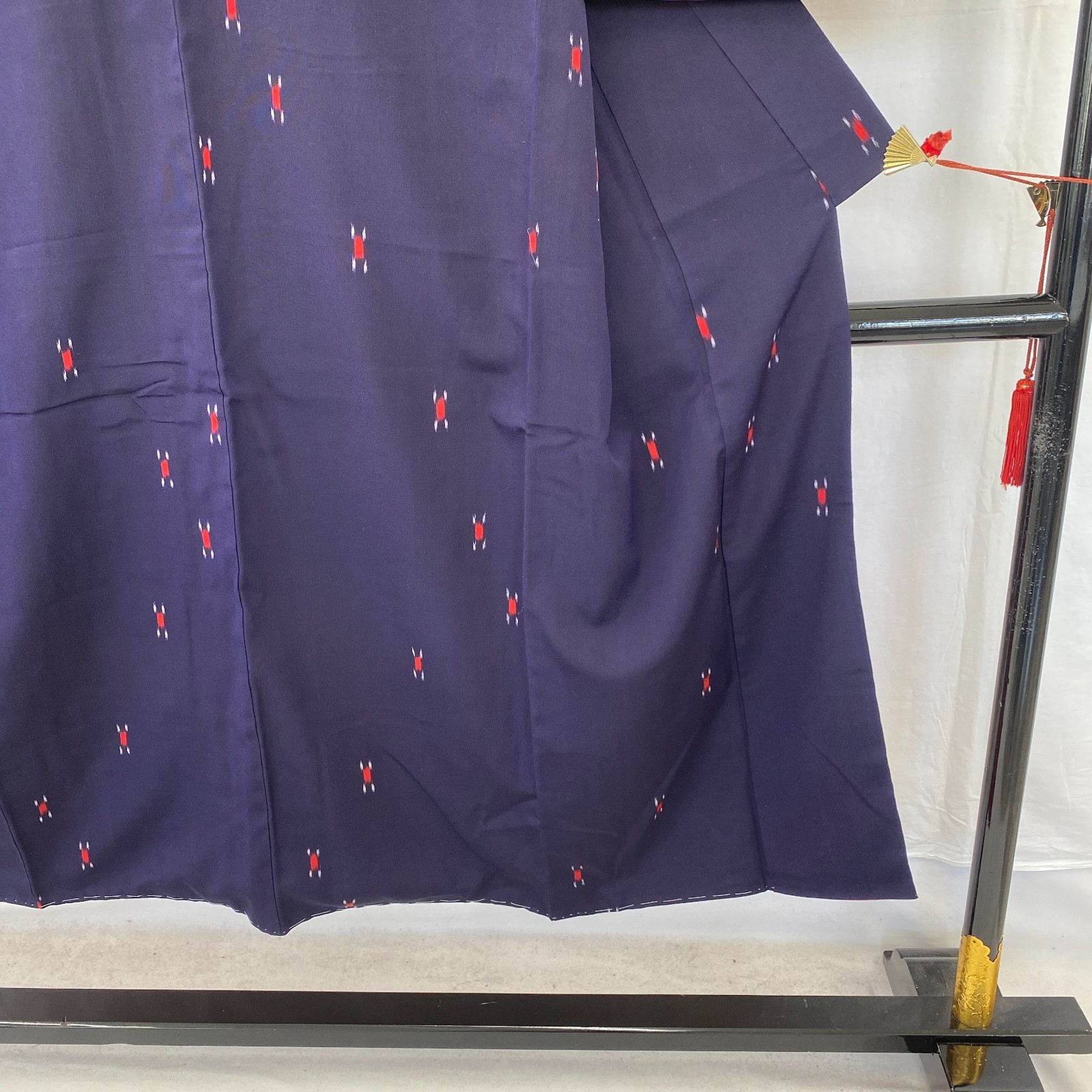 Japanese Vintage Kimono Polyester Navy Komon Traditional Authentic Length 55 in