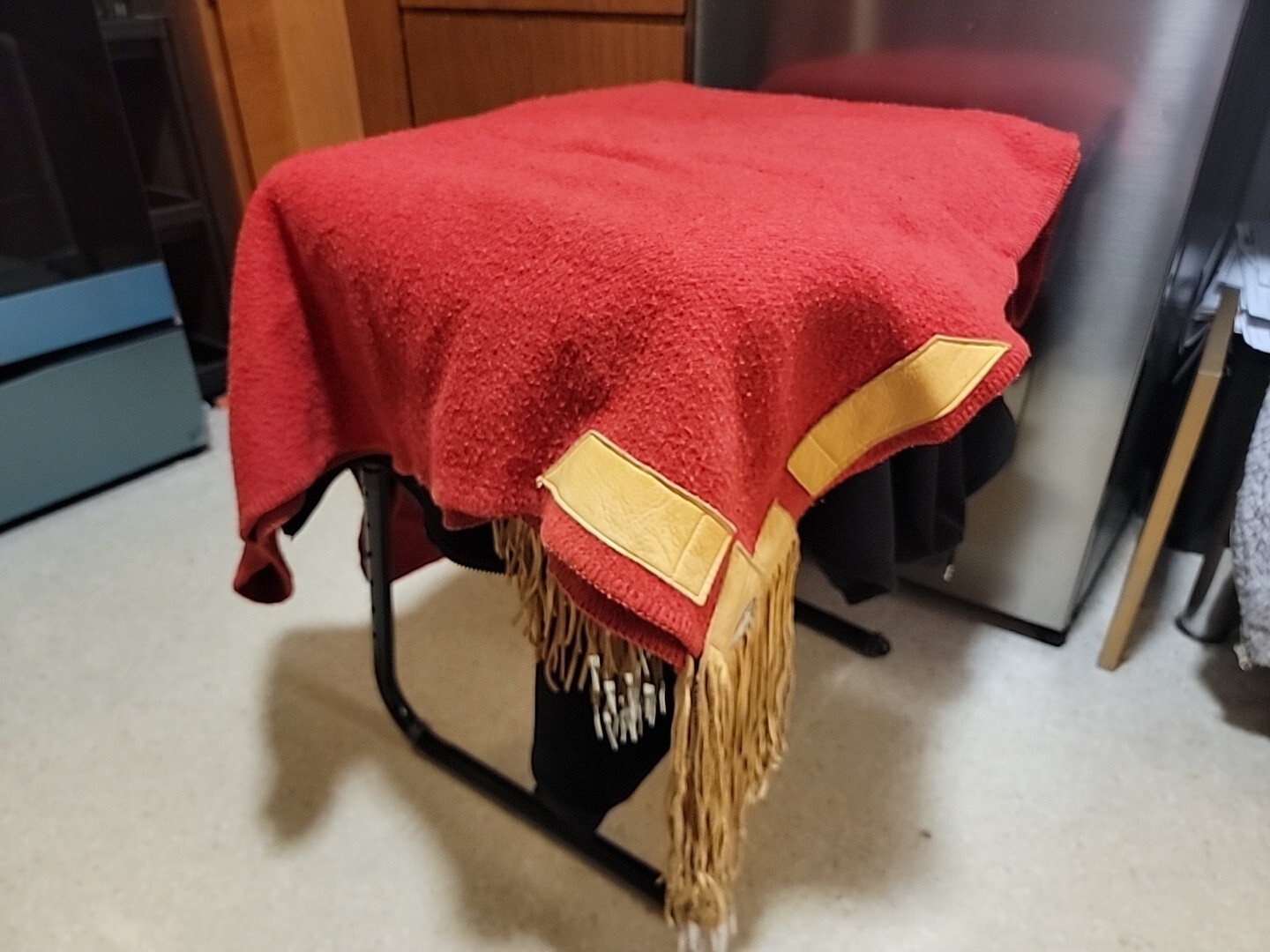 100% Red Wool Blanket Robe With Leather Trim & Concho