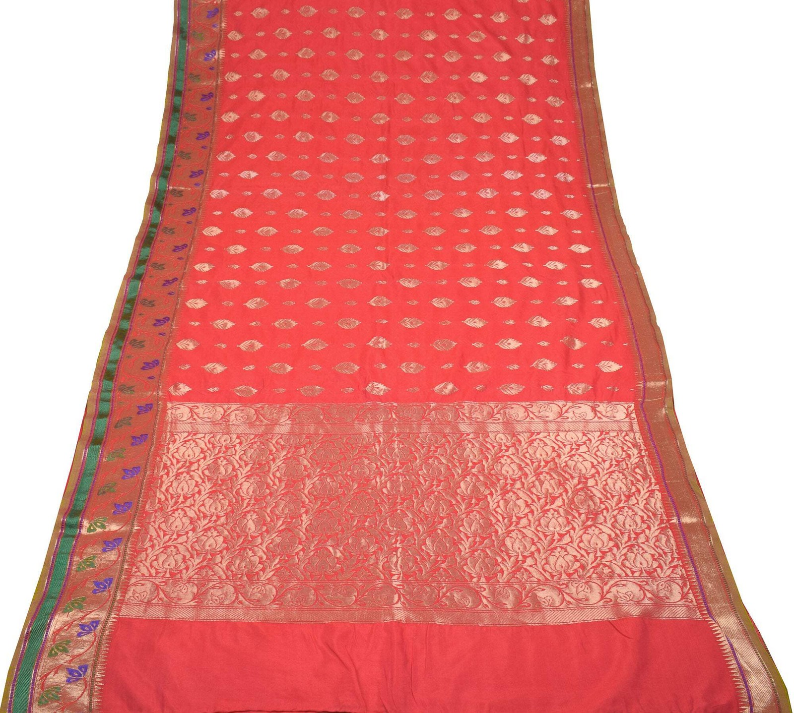 Sushila Vintage Red Banarasi Saree Zari Woven Art Silk Floral Sari Craft Fabric