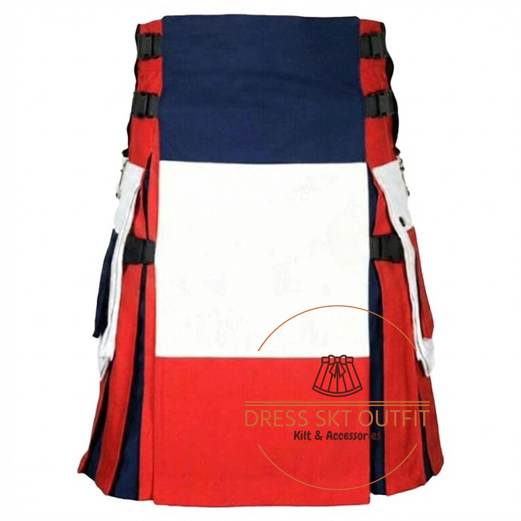 Scottish Handmade Cotton Utility Kilt for Men – French Flag – Country Flag Kilt