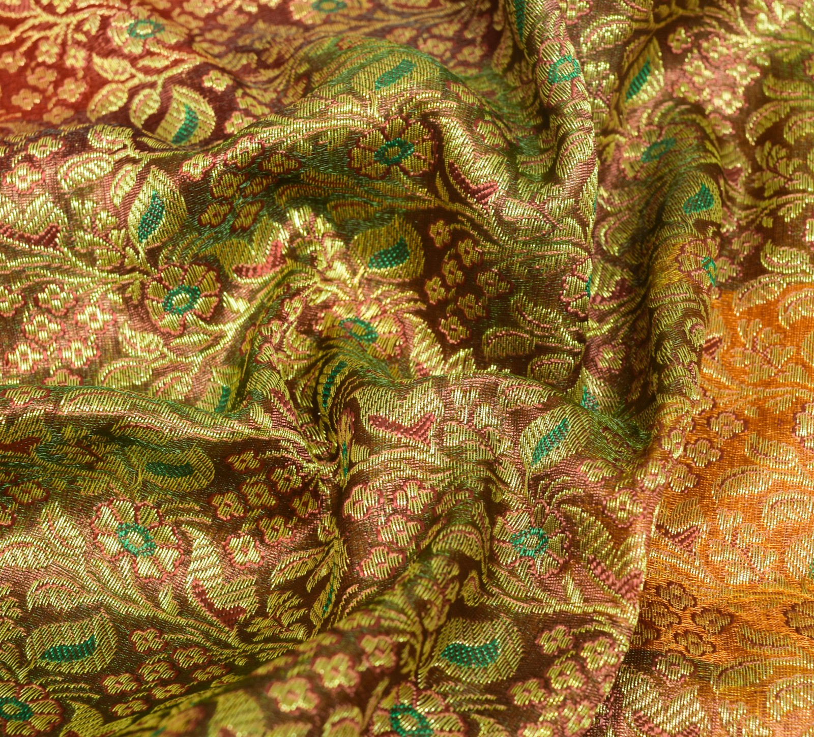 Sushila Vintage Heavy Saree Art Satin Silk Banarasi Brocade Multi-Color Fabric
