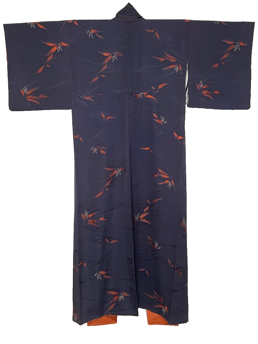 Unused Japanese Kimono Silk Komon Purple Bamboo Chirimen Crepe Vintage Luxury S