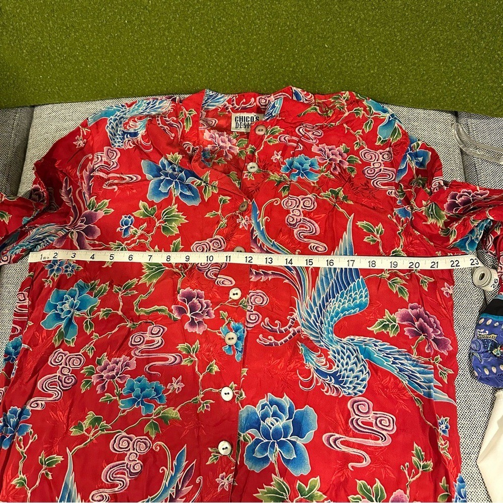 Chico’s VINTAGE Silk Button Front Floral Peacock Kimono/Dress | Sz 2 (Med)