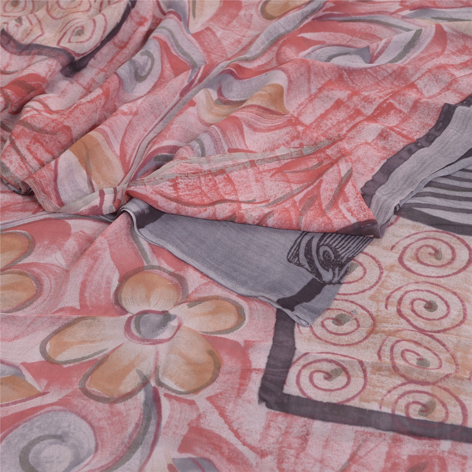 Sanskriti Vintage Sarees Dusty Pink Pure Georgette Silk Print Sari Craft Fabric