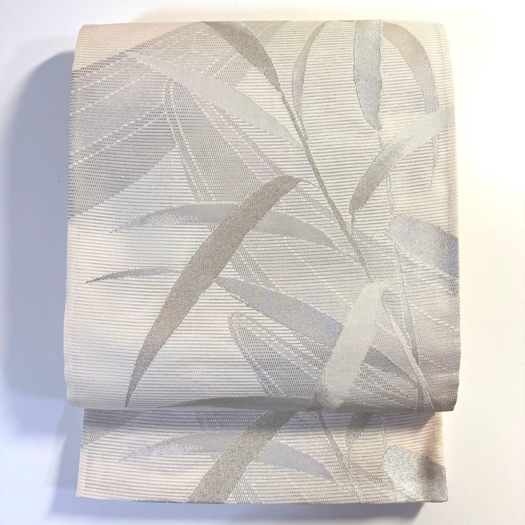 Japanese Summer Silk Ro Fukuro Obi White Silver Bamboo 428cm Kimono Sash
