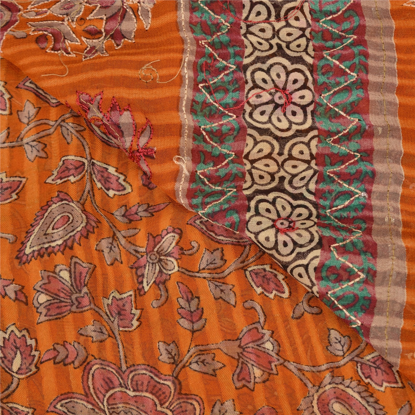 Sanskriti Vintage Sarees Blend Georgette Hand Beaded Craft Fabric Premium Sari