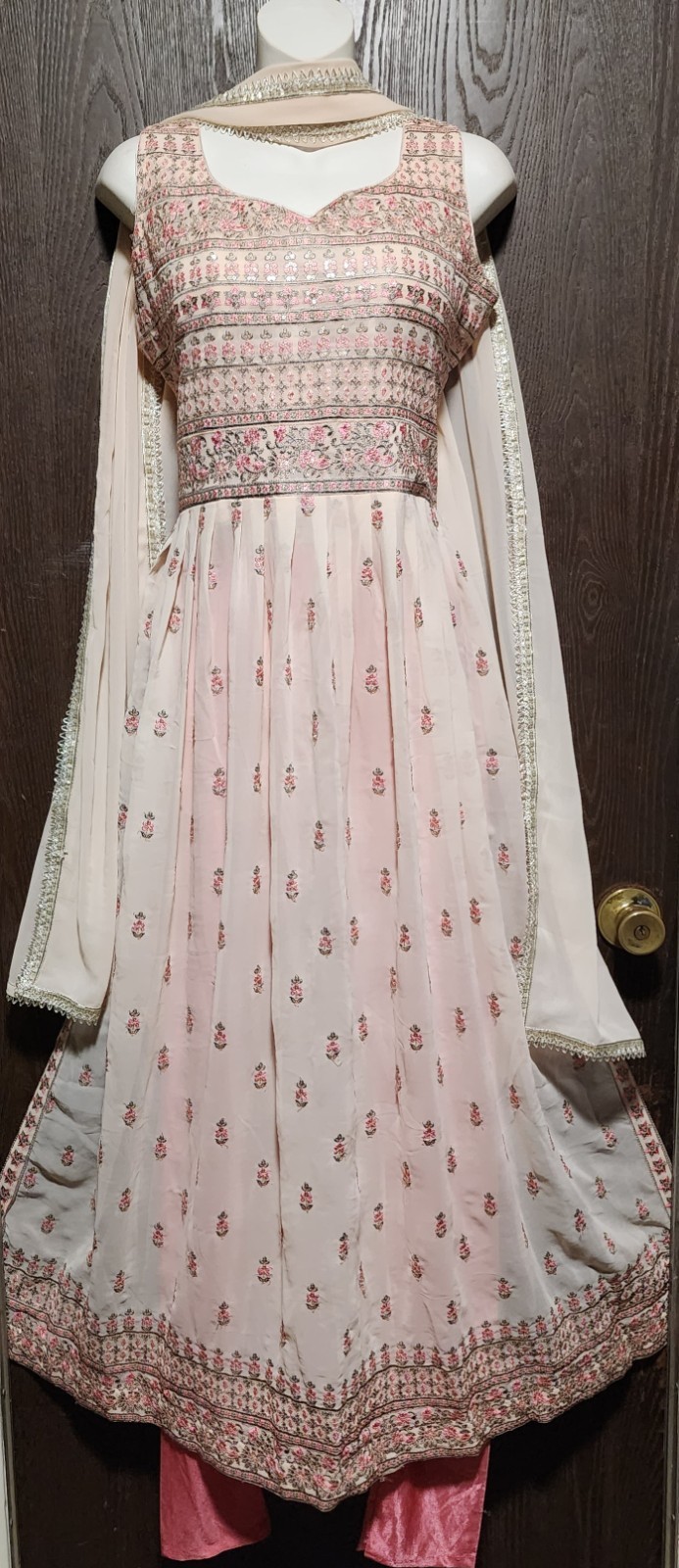 Size 36″ Readymade bollywood Women’s Anarkali Kameez Pajami Dupatta Dress Peach