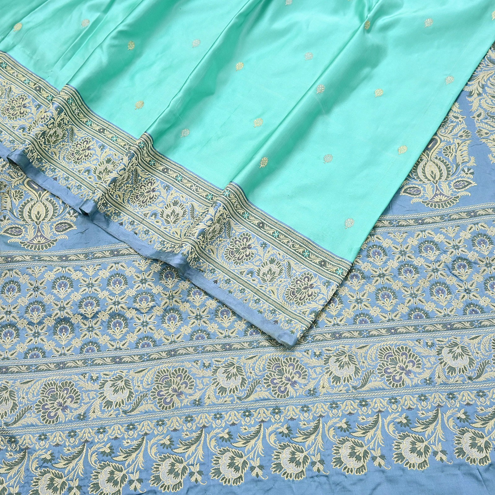 Indian Vintage Sari Heavy Pure Silk Woven Banarasi Brocade Saree Fabric 5Yd