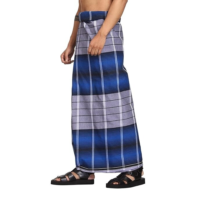 Cotton Stitched Lungi Pack of 2 ( Blue/Green ) Size: 2.25Meter