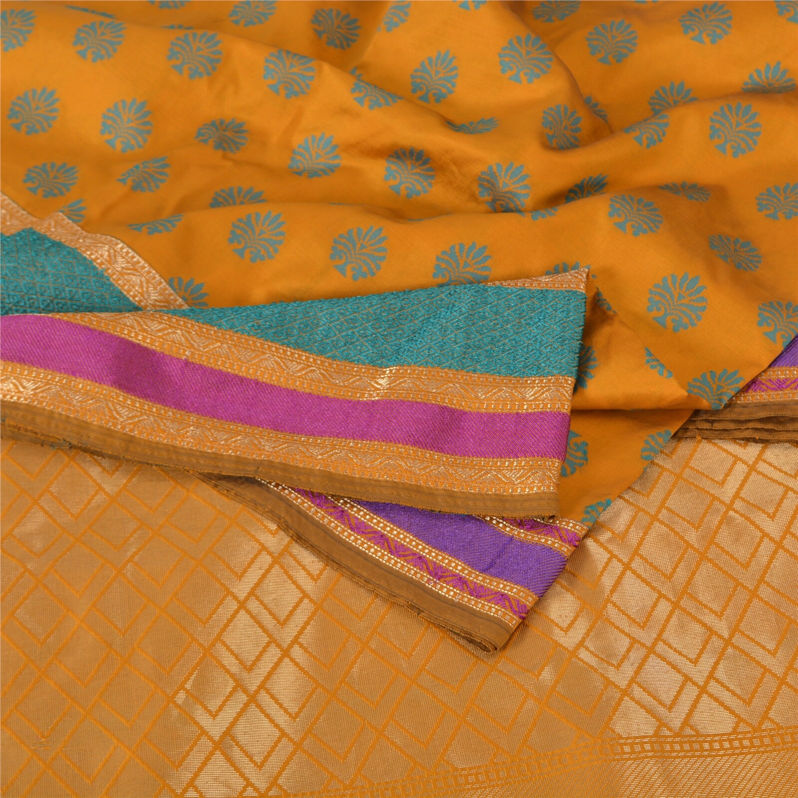 Sanskriti Vintage Mustard Indian Sari Art Silk Woven Work Sarees Zari Fabric
