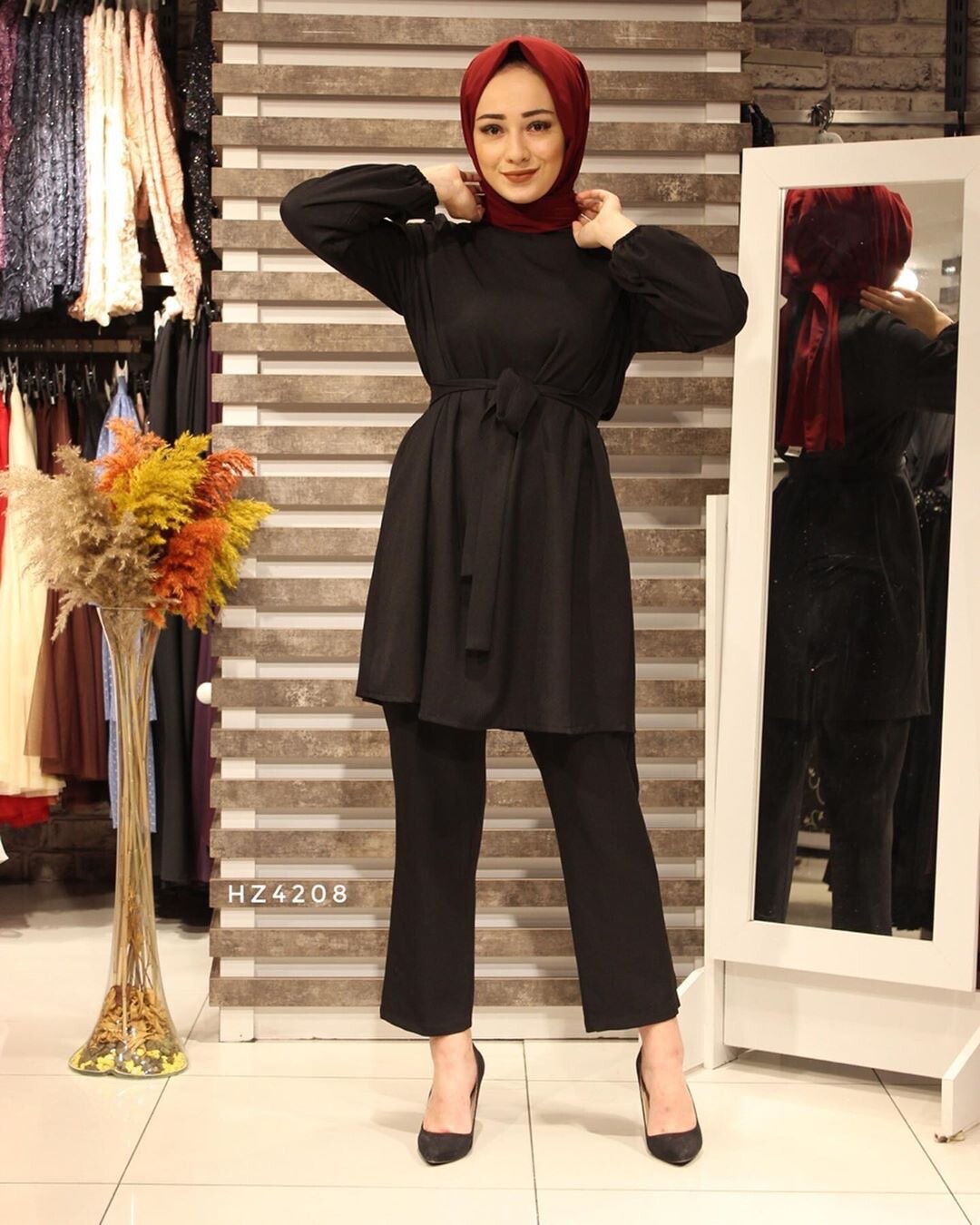 Dubai Muslim Women Long Sleeve Blouse Pants Outfits Two Piece Set Abaya Kaftan