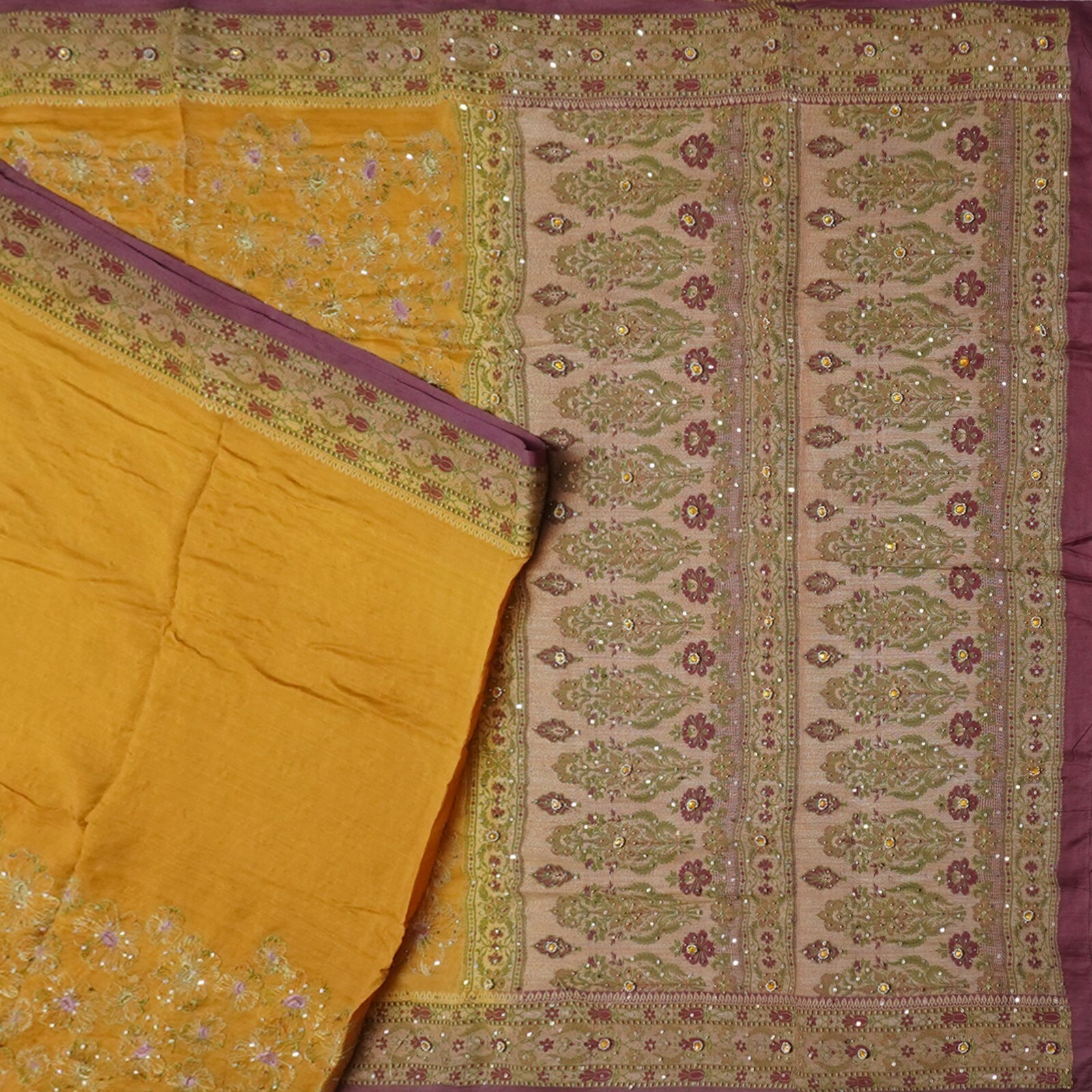 Vintage Mustard Sarees 100% Pure Silk Woven Hand Embroidered Sari 5YD Fabric