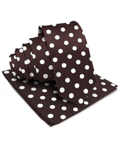 Satin Polka Dot Necktie & Pocket Square Set for Men – Matching Brown/Ivory