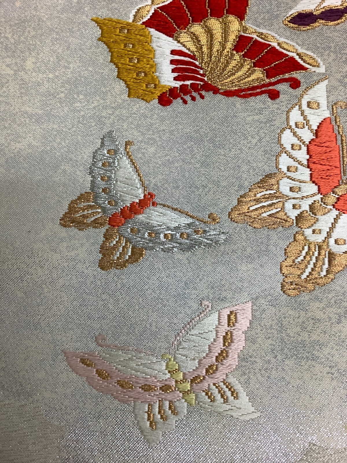 Japanese Vintage Kimono Nagoya Obi pure silk silver embroidery 140×11.8inch