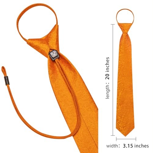 Zipper Ties for Men Pre-Tied Tie Set Silk Paisley Adjustable Light Orange