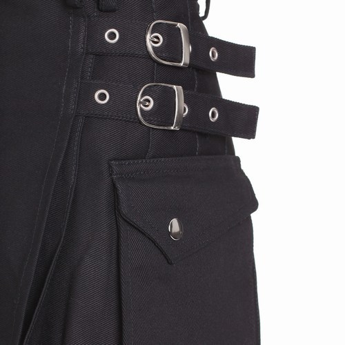 Ladies Plain Black Drilled Cotton Fashion Utility Triangular Pocket new Kilts