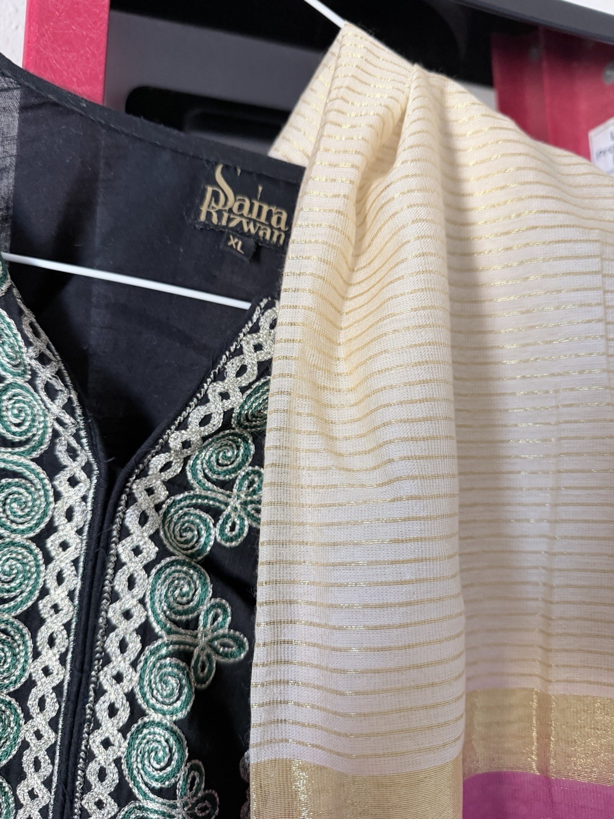 Saira Rizwan XL Black Embroidered Kurta & Cream Dupatta Salwar Kameez