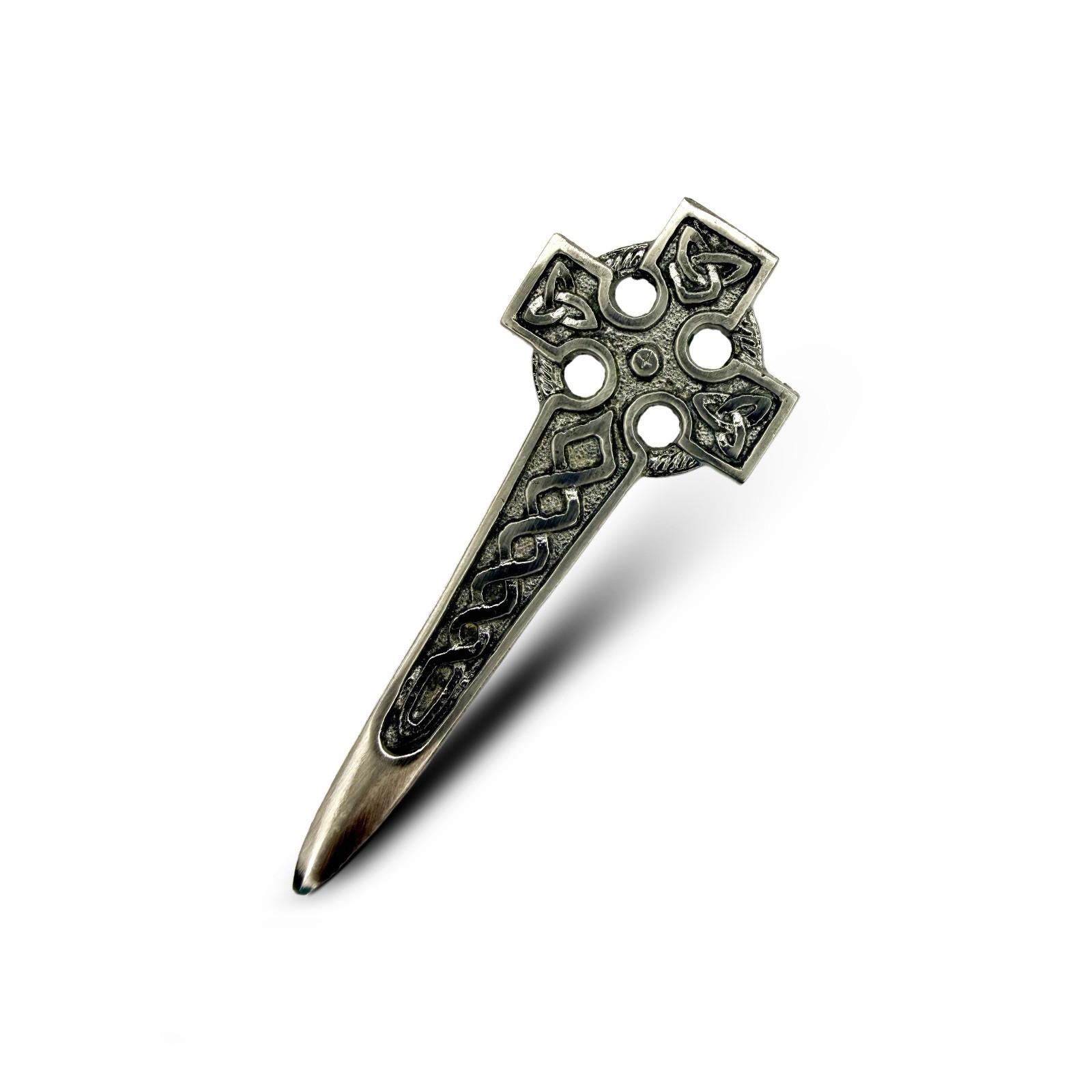 Scottish Celtic Cross & Rope 4” Nickel Antique Finish Kilt Pin