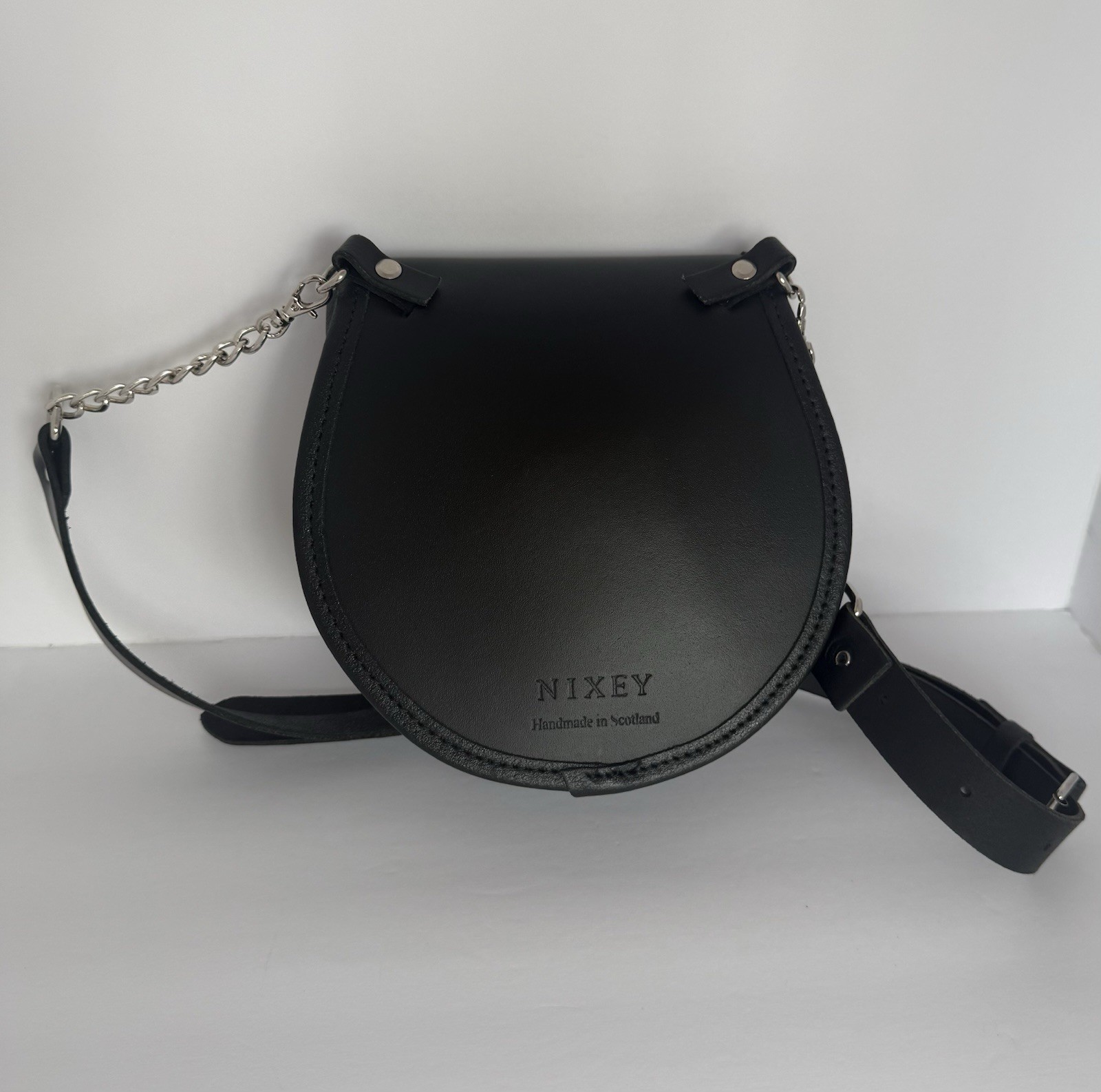 NIXEY Black & Cream Leather Sporran Chain & Tassels Crossbody Waist Shoulder