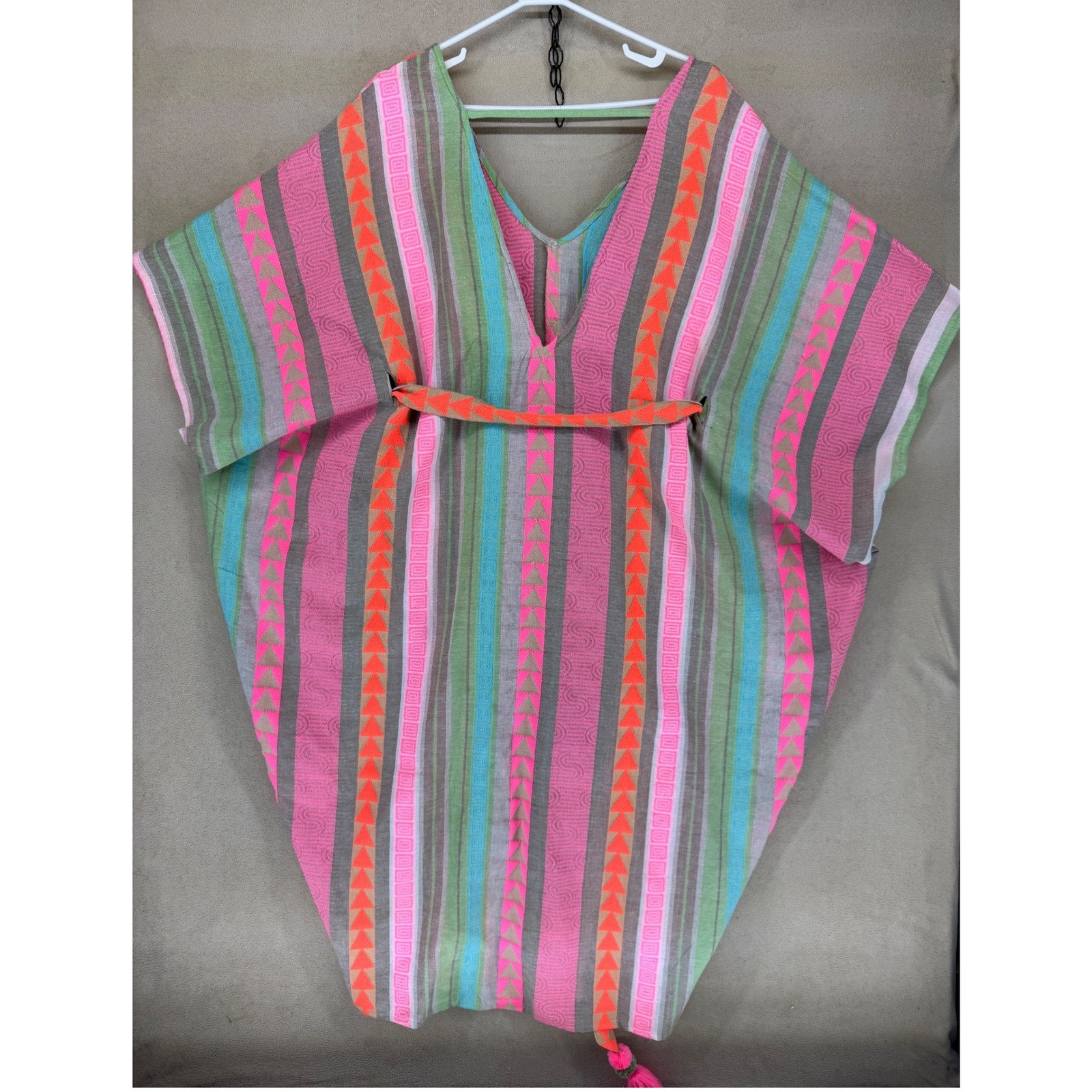Anthropologie BEL KAZAN Women OS All Size Kaftan Tunic Dress Belted Tassels