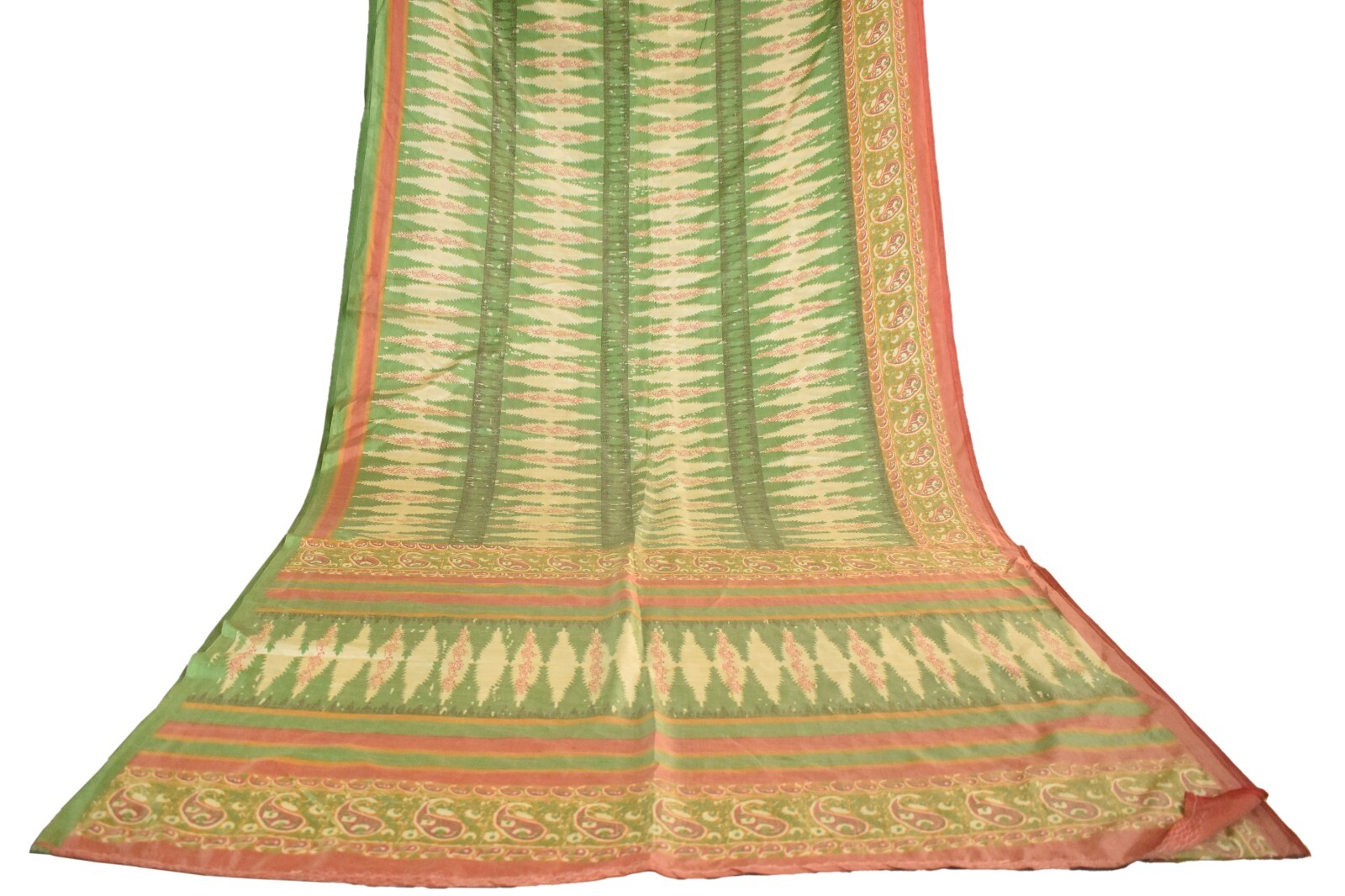 FNC Vintage Green Sambalpuri Ikat Sarees Handwoven Art Silk Sari Fabric Antique
