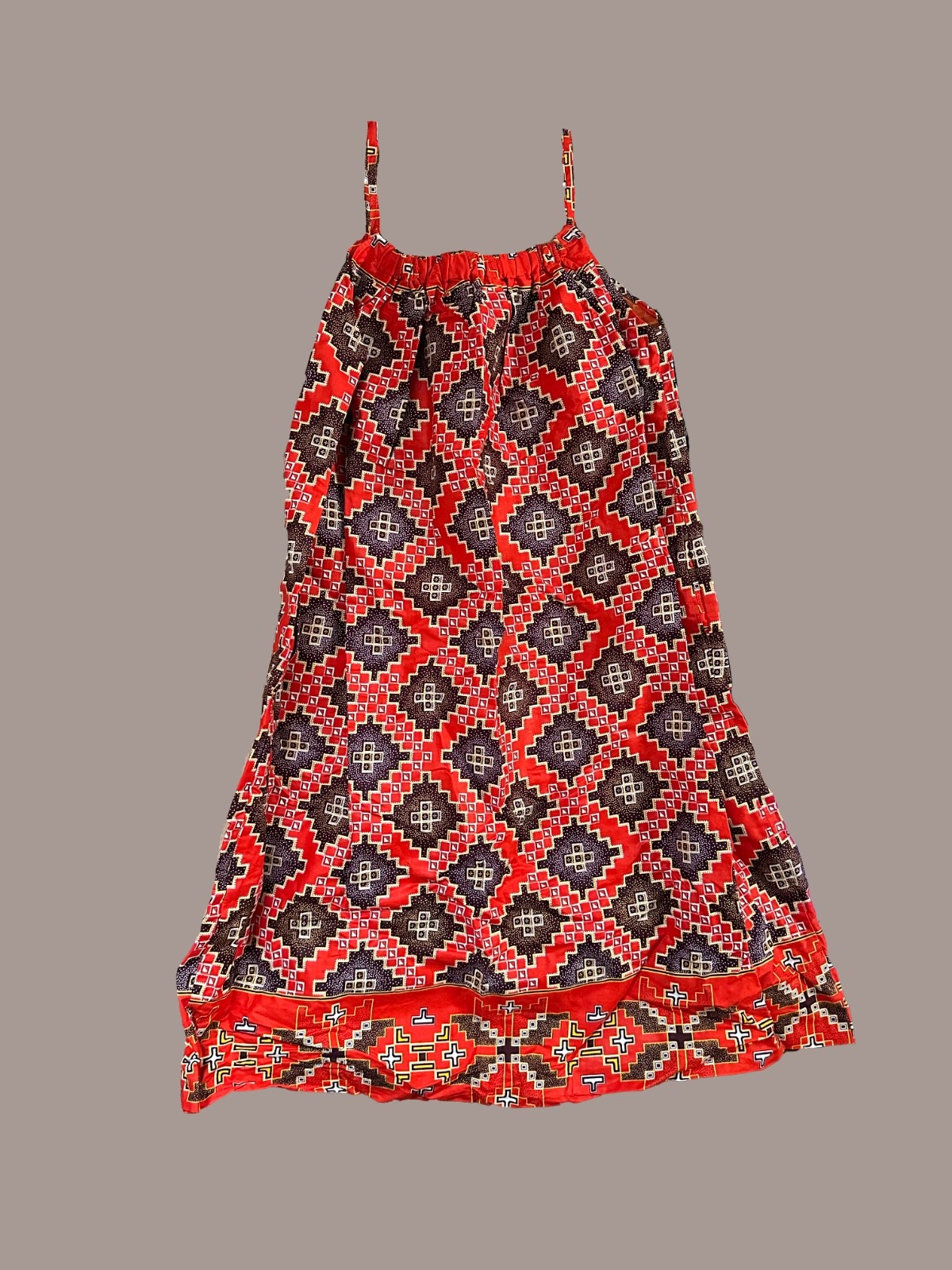 Stylish Red and Black Handmade African Dress with Pretty Pattern — HAS POCKETS!
